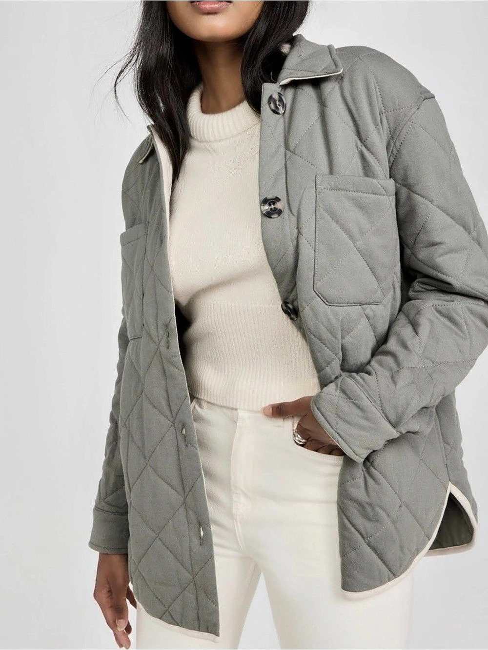 Z Supply Maya Quilted Shacket Utility Jacket Green & Beige Medium